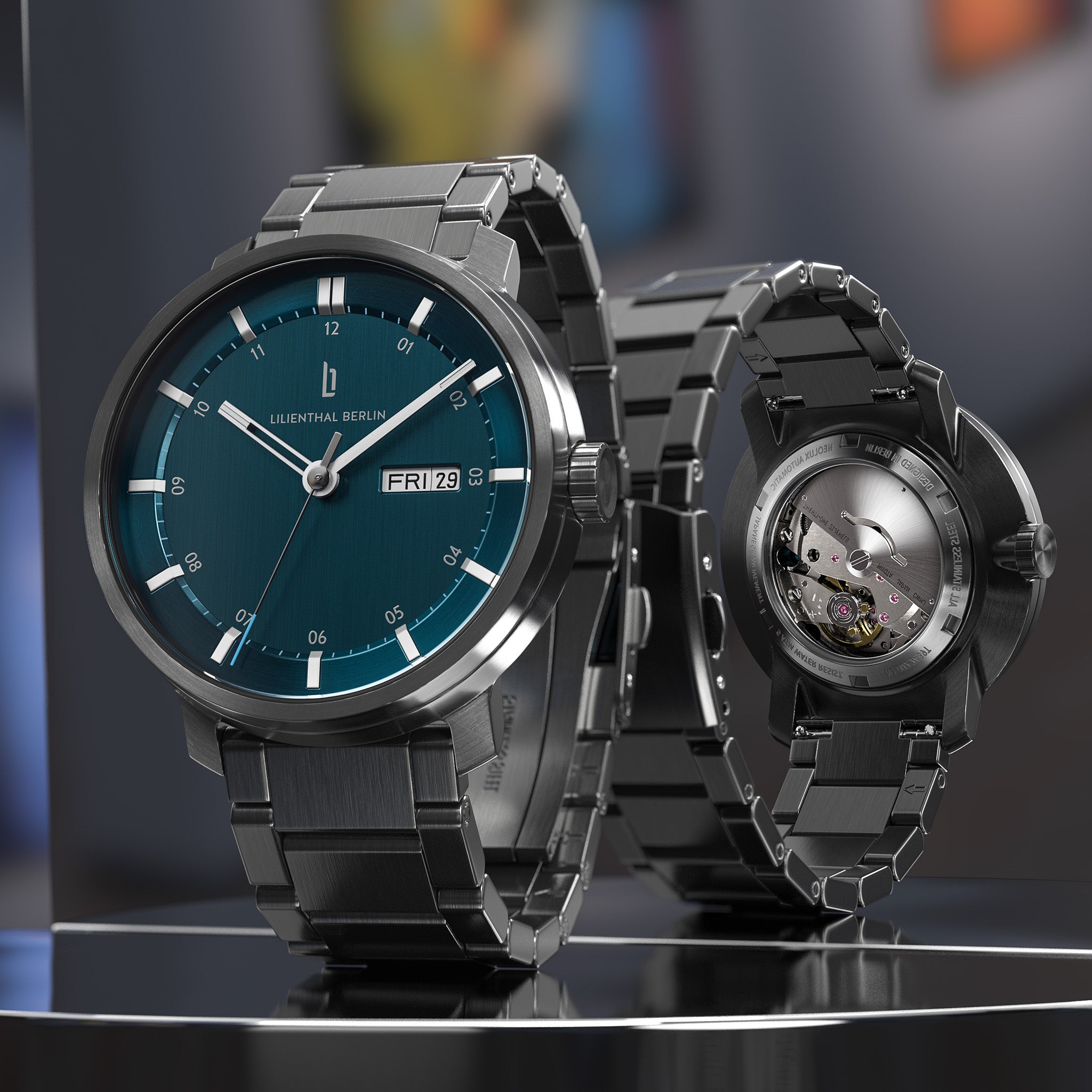 Neolux Day Date Dark Silver Blue - Lilienthal Berlin