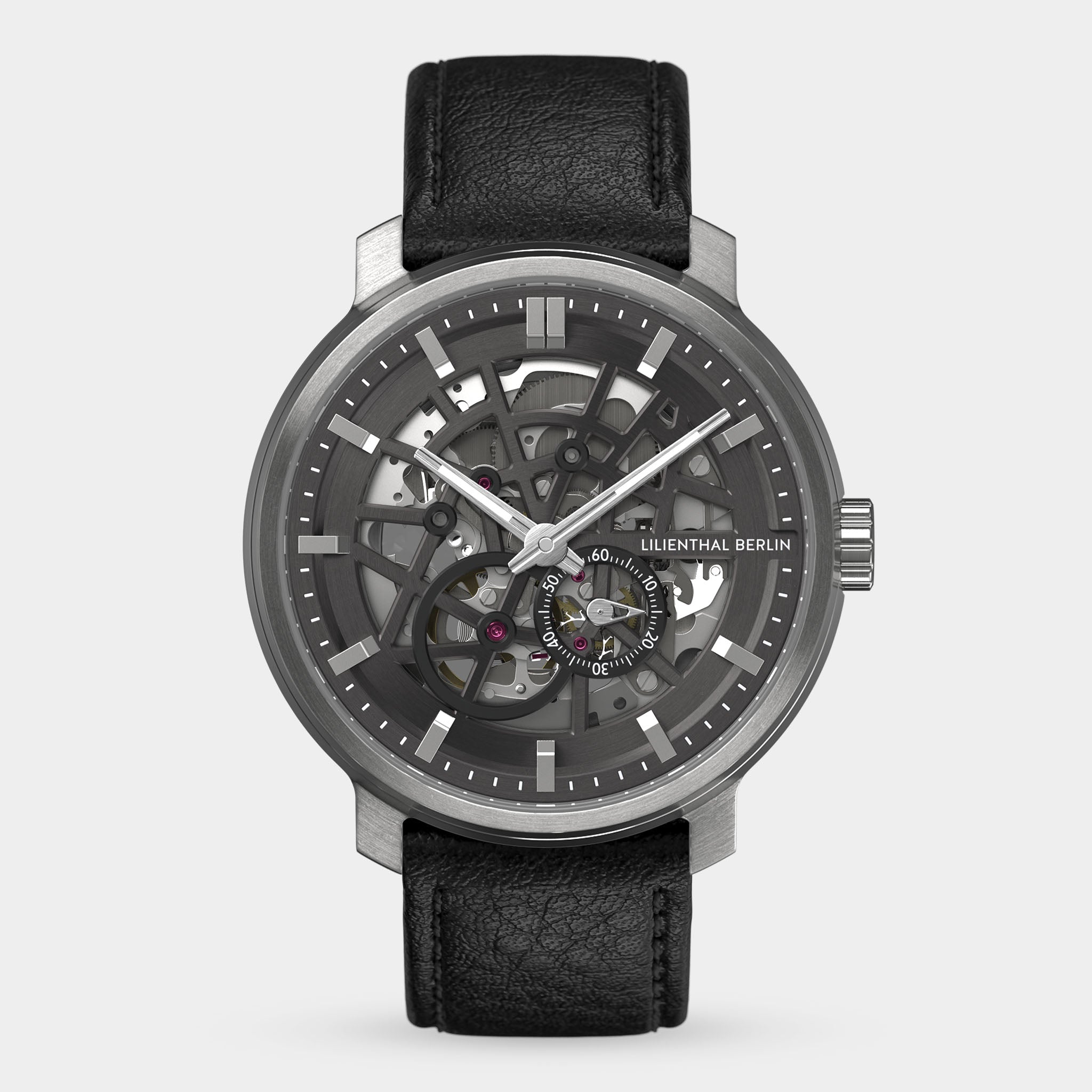 Neolux Skeleton – Automatic Watch – Silver – Leather Black